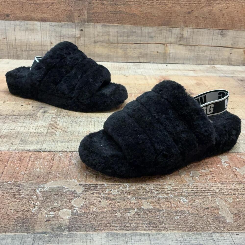 UGG Fluff Yeah Slide Slippers Womens Size 9 40 Black Shearling Shoes 10951